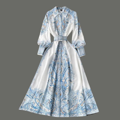 Mia | Damen A-Linienkleid mit Paisleymuster und breitem Gürtel