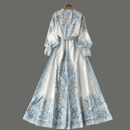Mia | Damen A-Linienkleid mit Paisleymuster und breitem Gürtel