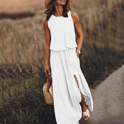Jovina | Damen Maxikleid ärmellos mit Seitenschlitzen