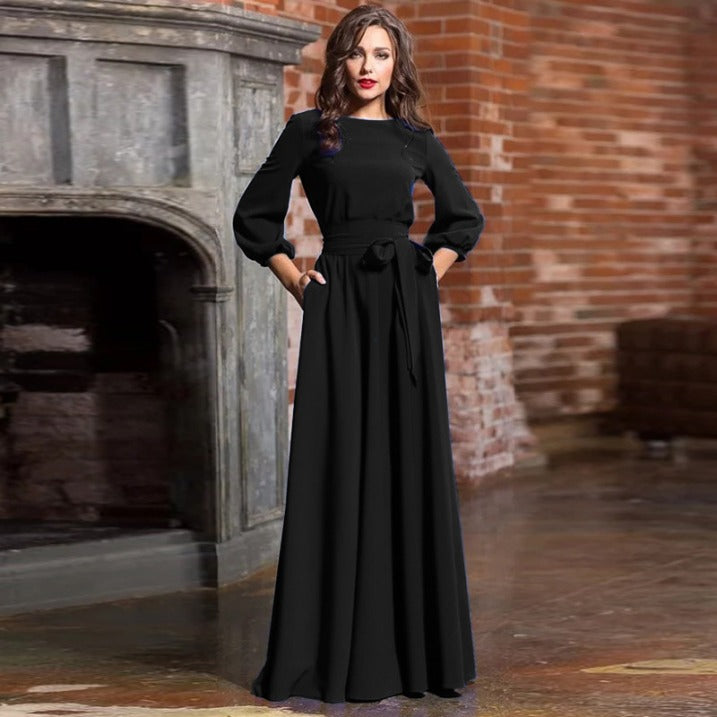 Benita | Elegantes Damen Maxikleid mit langen Ärmeln
