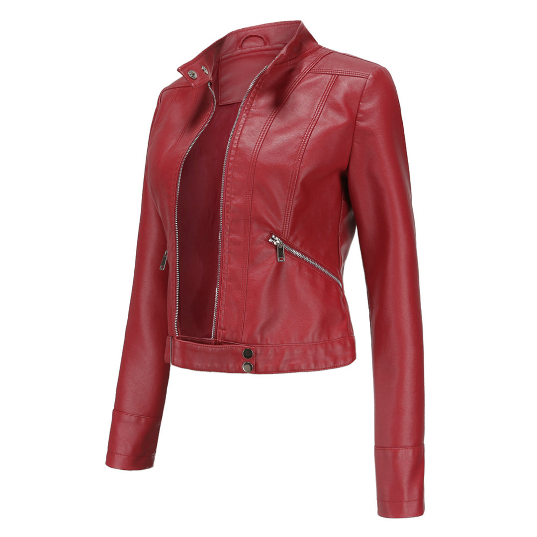 Theresa | Damen Lederjacke mit Stehkragen und Reißverschluss