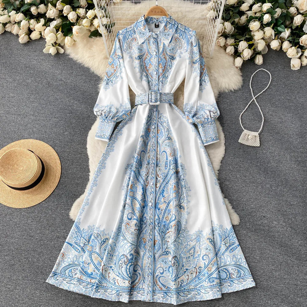 Mia | Damen A-Linienkleid mit Paisleymuster und breitem Gürtel