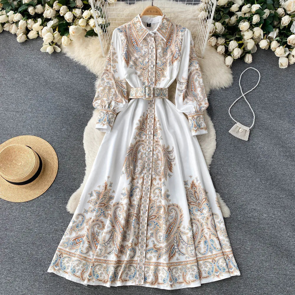 Mia | Damen A-Linienkleid mit Paisleymuster und breitem Gürtel