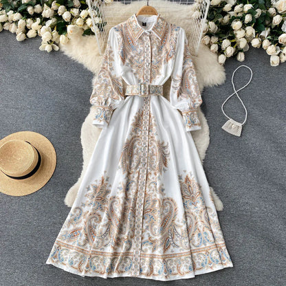 Mia | Damen A-Linienkleid mit Paisleymuster und breitem Gürtel