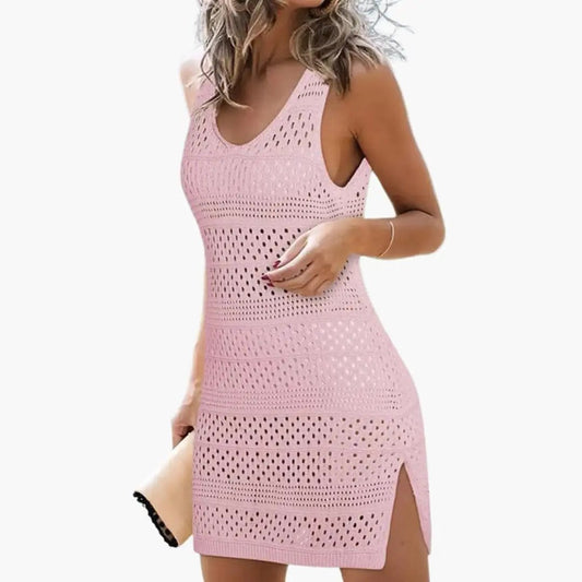 Renate | Damen Strandkleid mit V Ausschnitt und Lochmuster