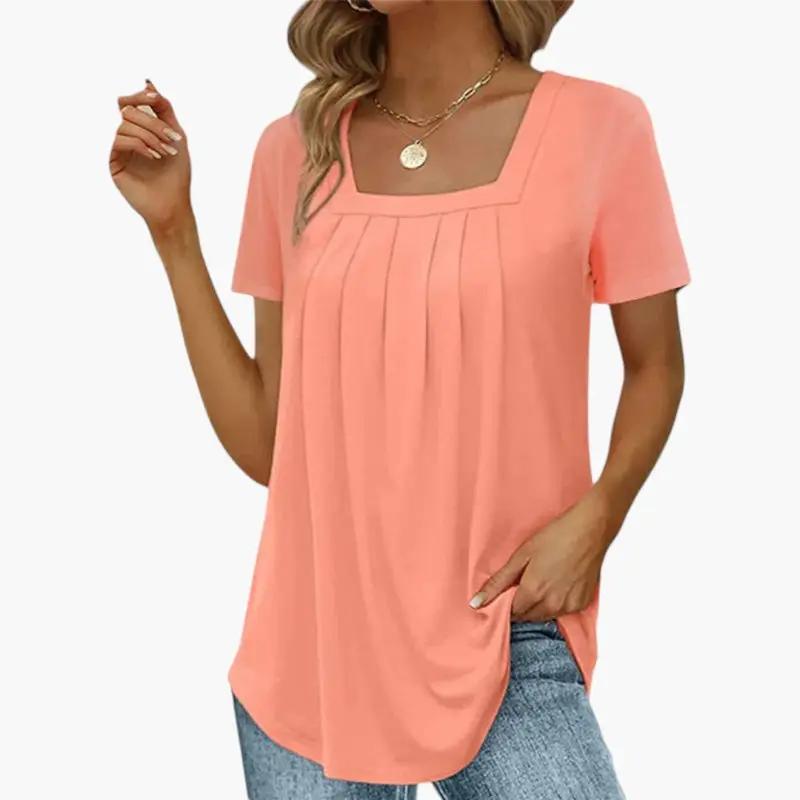 Petra | Women's Blouse with Square Neckline and Front Pleats