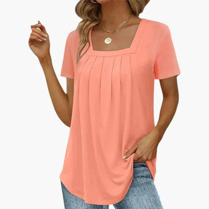 Petra | Women's Blouse with Square Neckline and Front Pleats