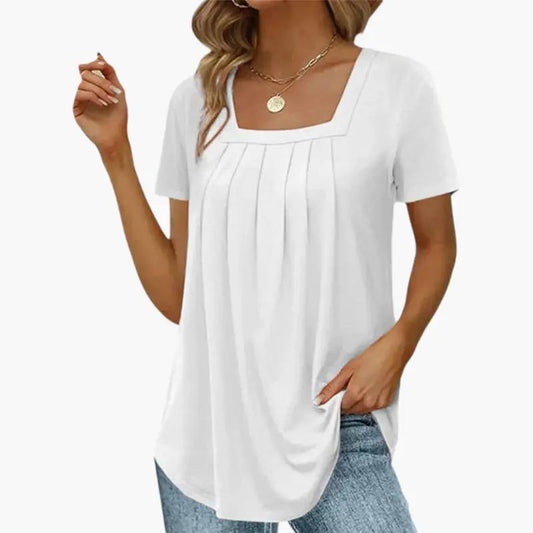 Petra | Damen Bluse mit eckigem Ausschnitt und Falten vorne