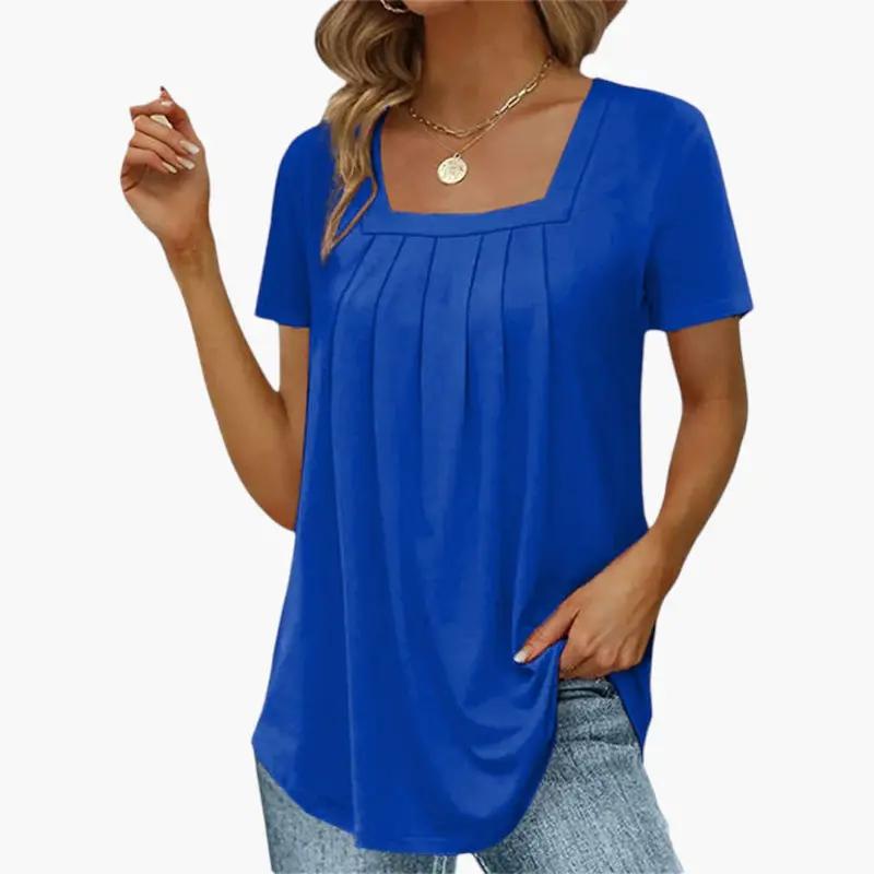Petra | Women's Blouse with Square Neckline and Front Pleats