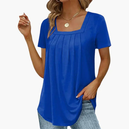 Petra | Women's Blouse with Square Neckline and Front Pleats