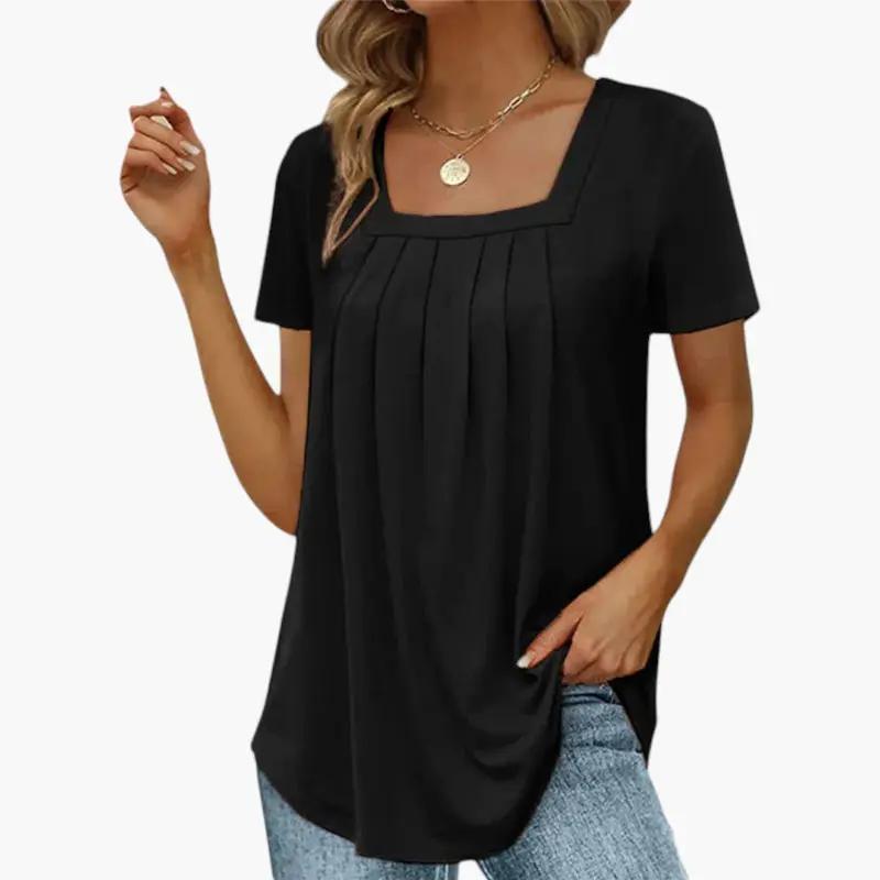 Petra | Women's Blouse with Square Neckline and Front Pleats