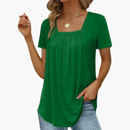 Petra | Women's Blouse with Square Neckline and Front Pleats
