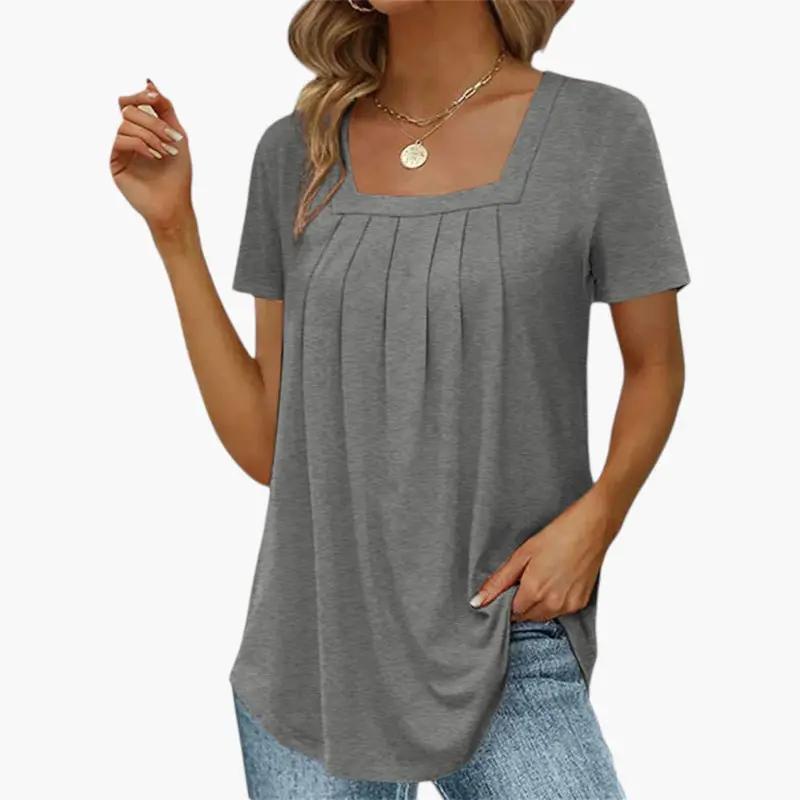 Petra | Women's Blouse with Square Neckline and Front Pleats