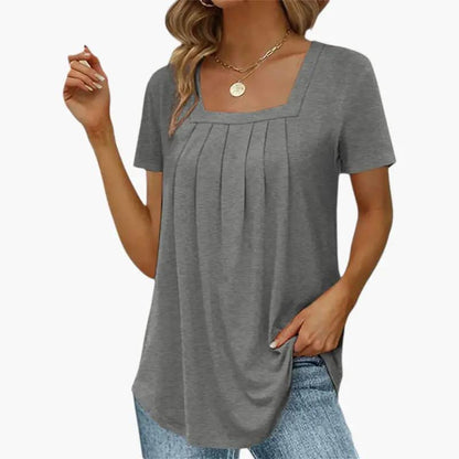 Petra | Women's Blouse with Square Neckline and Front Pleats