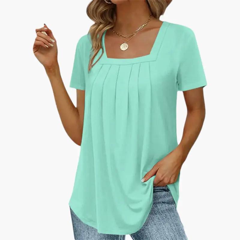 Petra | Women's Blouse with Square Neckline and Front Pleats