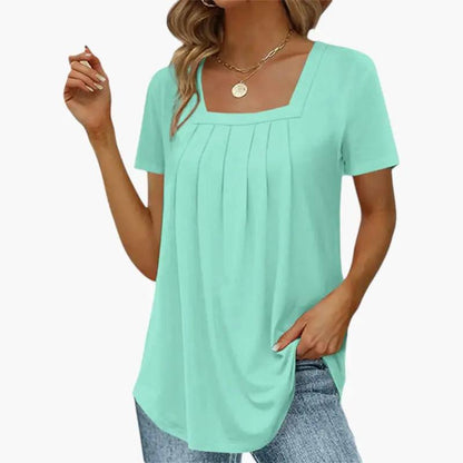 Petra | Women's Blouse with Square Neckline and Front Pleats