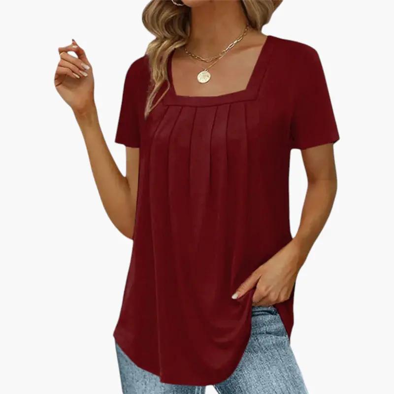 Petra | Women's Blouse with Square Neckline and Front Pleats
