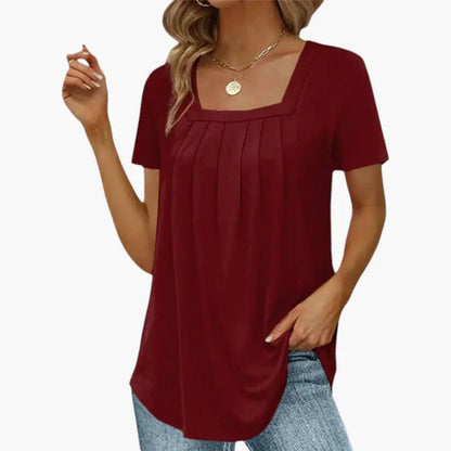 Petra | Women's Blouse with Square Neckline and Front Pleats