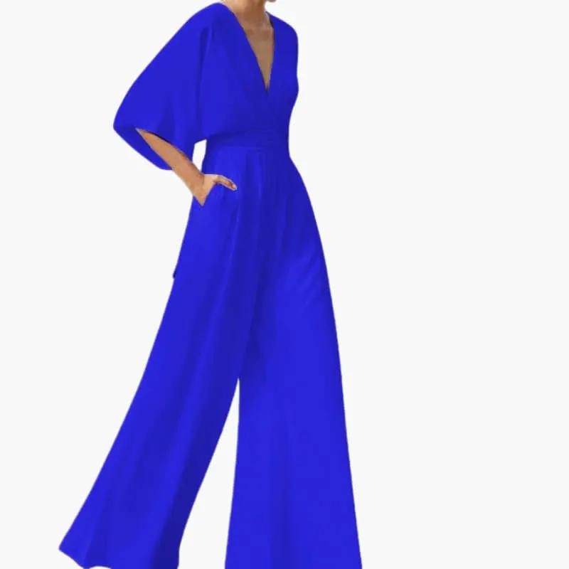 Birgit | Damen Hochzeits Jumpsuit mit V Ausschnitt und halben Ärmeln