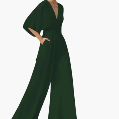 Birgit | Damen Hochzeits Jumpsuit mit V Ausschnitt und halben Ärmeln