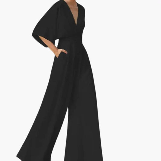 Birgit | Damen Hochzeits Jumpsuit mit V Ausschnitt und halben Ärmeln