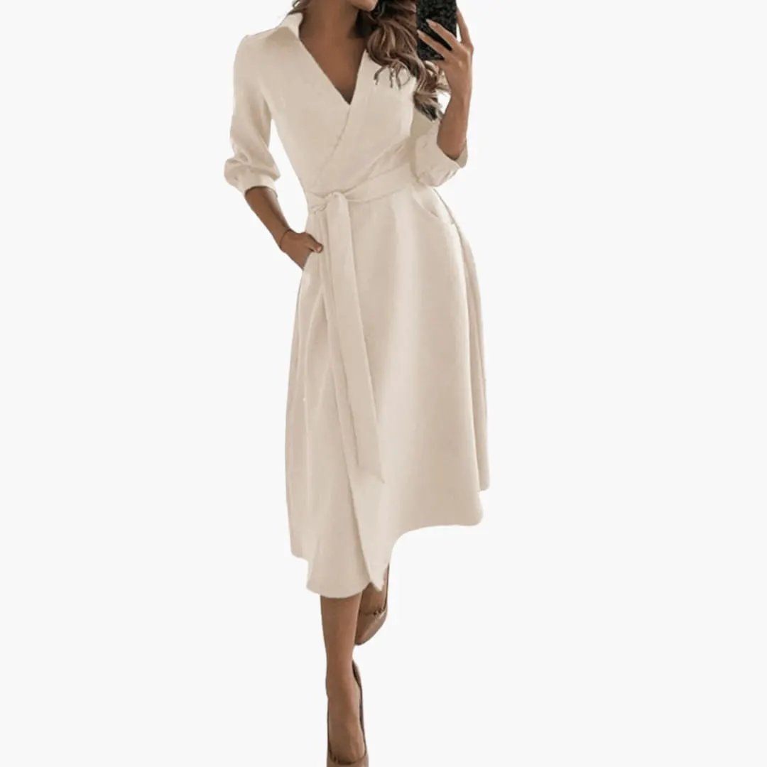 Ursula | Damen Midikleid mit Reverskragen und Taillenband