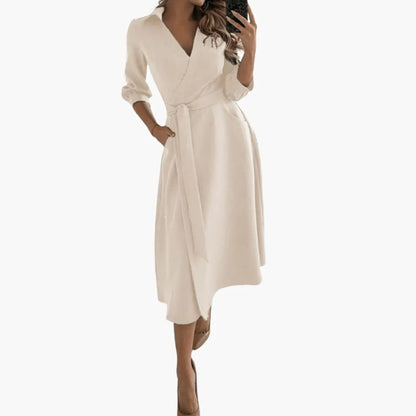 Ursula | Damen Midikleid mit Reverskragen und Taillenband