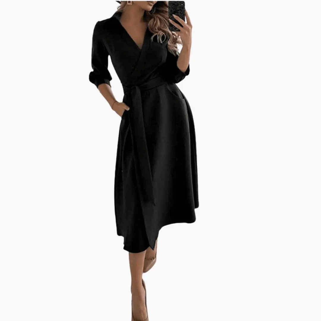 Ursula | Damen Midikleid mit Reverskragen und Taillenband
