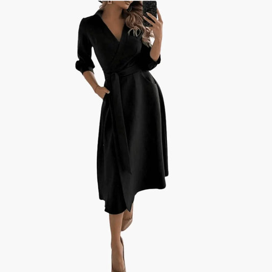 Ursula | Damen Midikleid mit Reverskragen und Taillenband