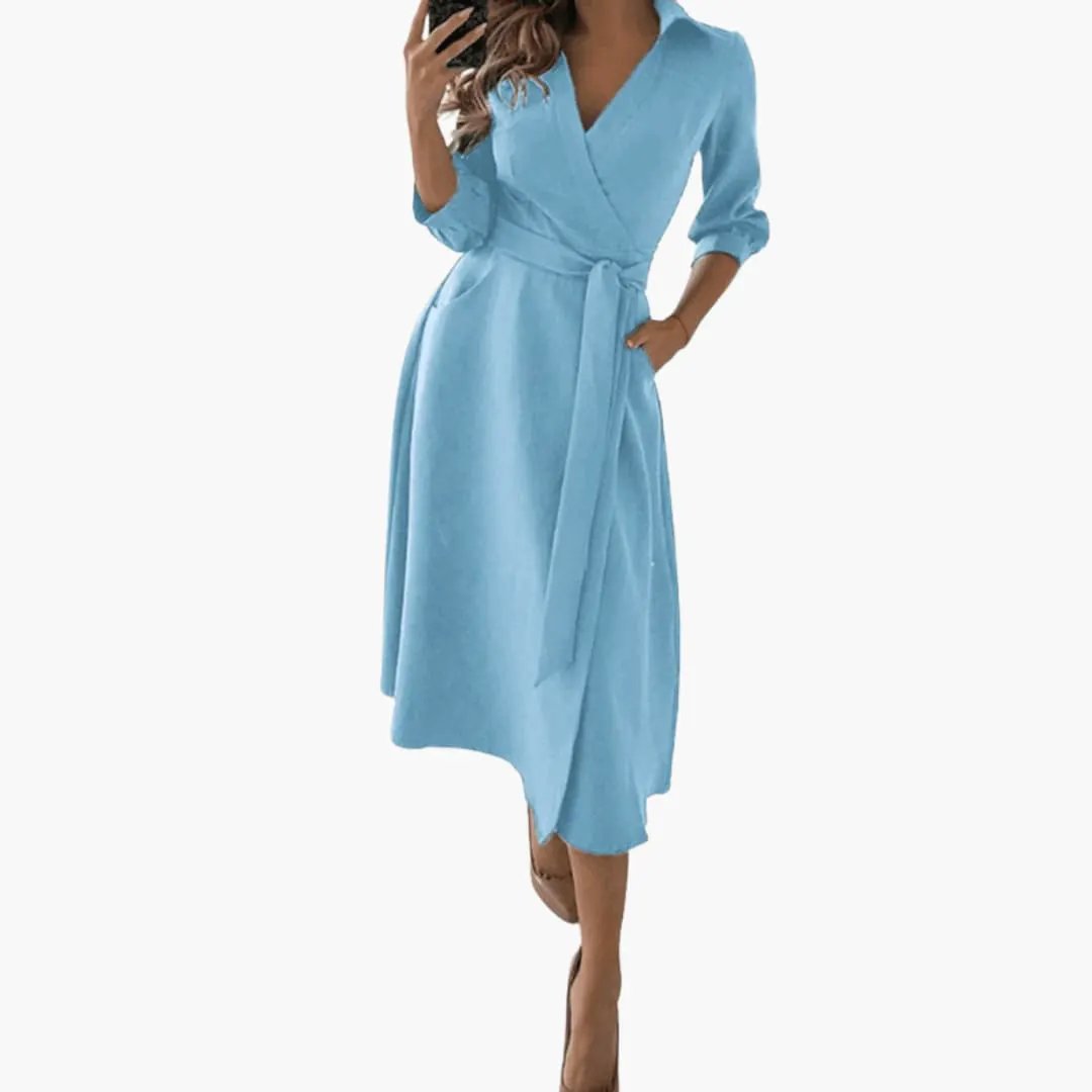 Ursula | Damen Midikleid mit Reverskragen und Taillenband