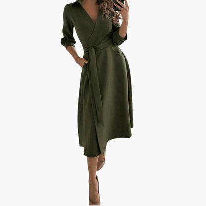 Ursula | Damen Midikleid mit Reverskragen und Taillenband