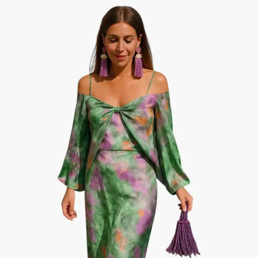 Elfriede | Damen Maxikleid mit abnehmbaren Ärmeln und Schal
