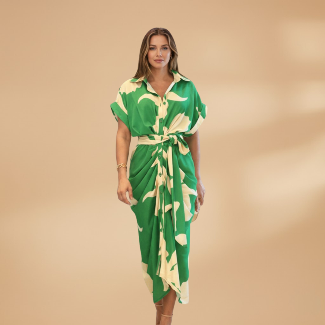 Saskia | Damen Midikleid mit Muster und Bindegürtel
