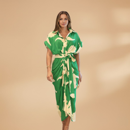 Saskia | Damen Midikleid mit Muster und Bindegürtel