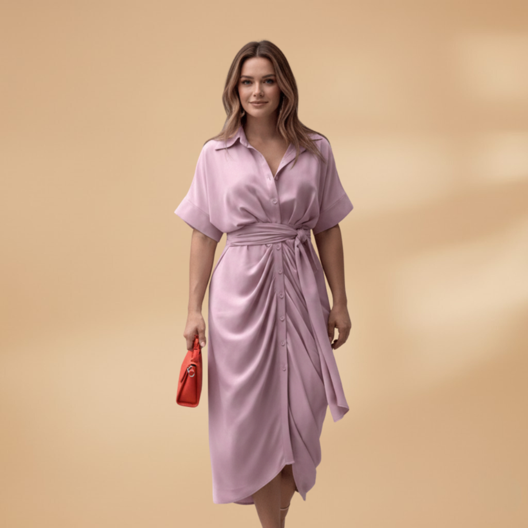 Saskia | Damen Midikleid mit Muster und Bindegürtel