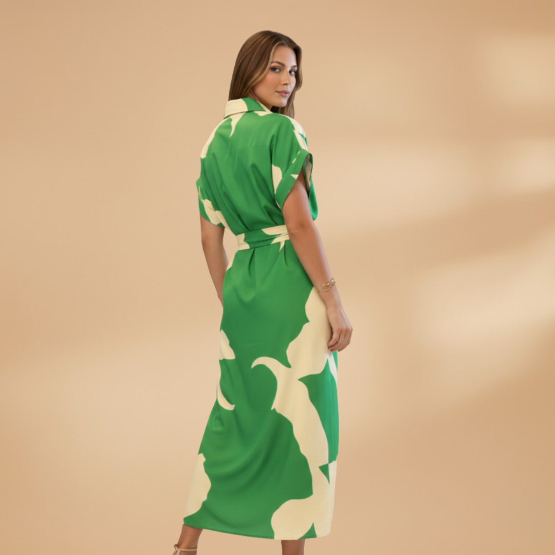 Saskia | Damen Midikleid mit Muster und Bindegürtel