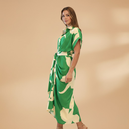 Saskia | Damen Midikleid mit Muster und Bindegürtel