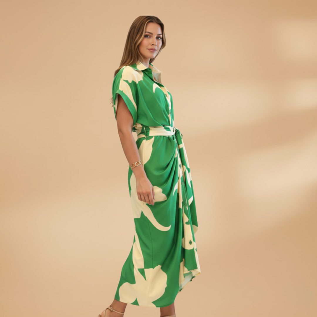 Saskia | Damen Midikleid mit Muster und Bindegürtel