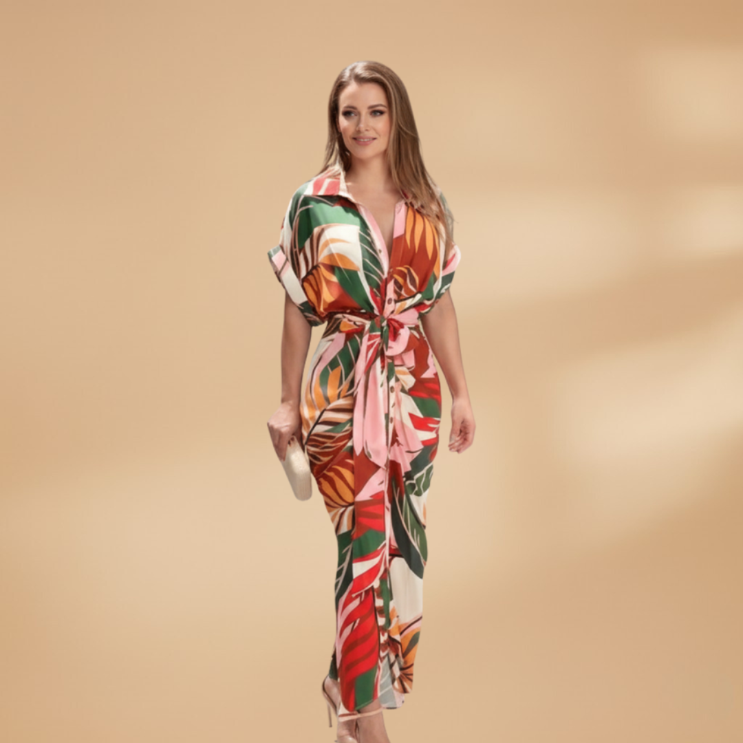 Saskia | Damen Midikleid mit Muster und Bindegürtel
