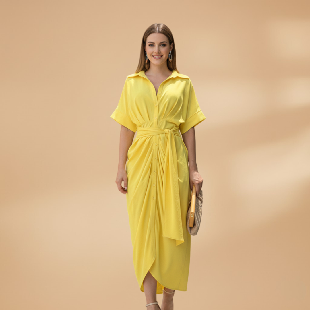 Saskia | Damen Midikleid mit Muster und Bindegürtel