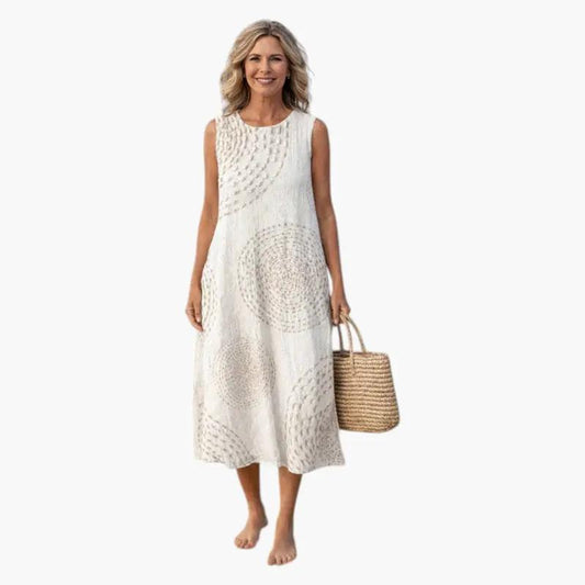Hannelore | Damen Midikleid mit Rundhals und ärmellosem Schnitt