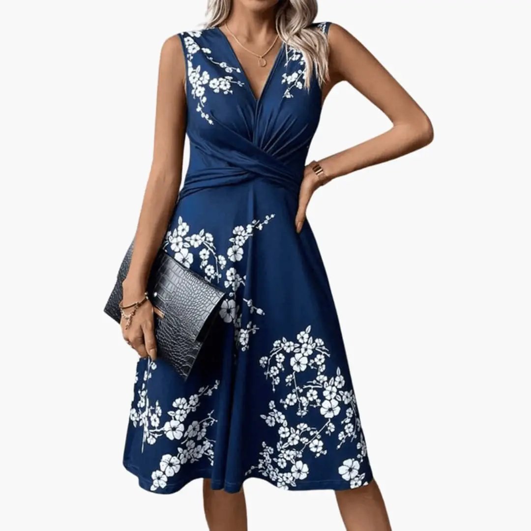 Heike | Damen Midikleid mit V Ausschnitt und ärmellosem Schnitt
