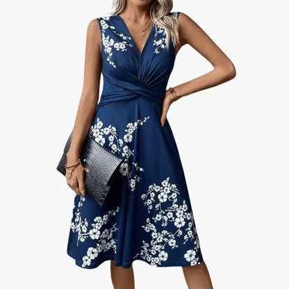 Heike | Damen Midikleid mit V Ausschnitt und ärmellosem Schnitt