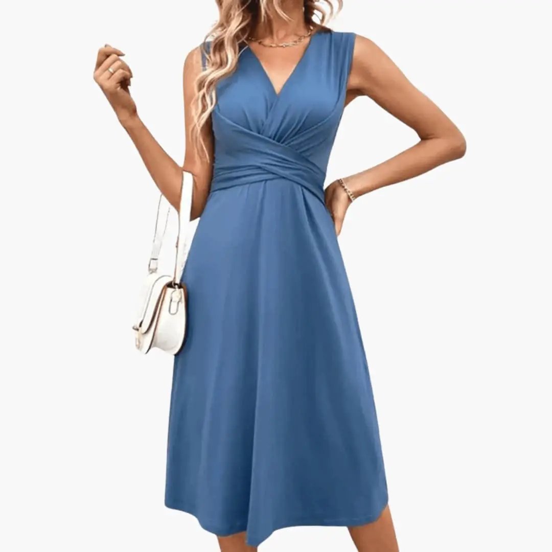 Heike | Damen Midikleid mit V Ausschnitt und ärmellosem Schnitt