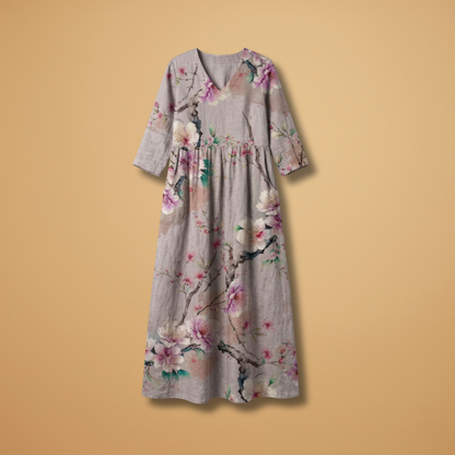 Evelina | Damen Maxikleid mit Blumenmuster und V Ausschnitt