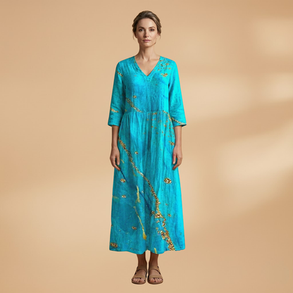 Evelina | Damen Maxikleid mit Blumenmuster und V Ausschnitt