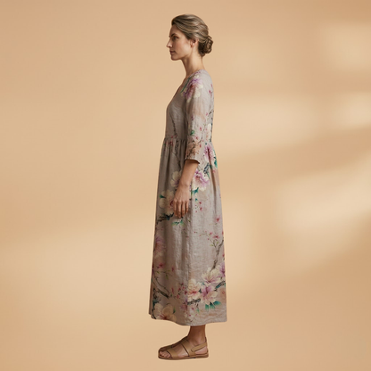 Evelina | Damen Maxikleid mit Blumenmuster und V Ausschnitt