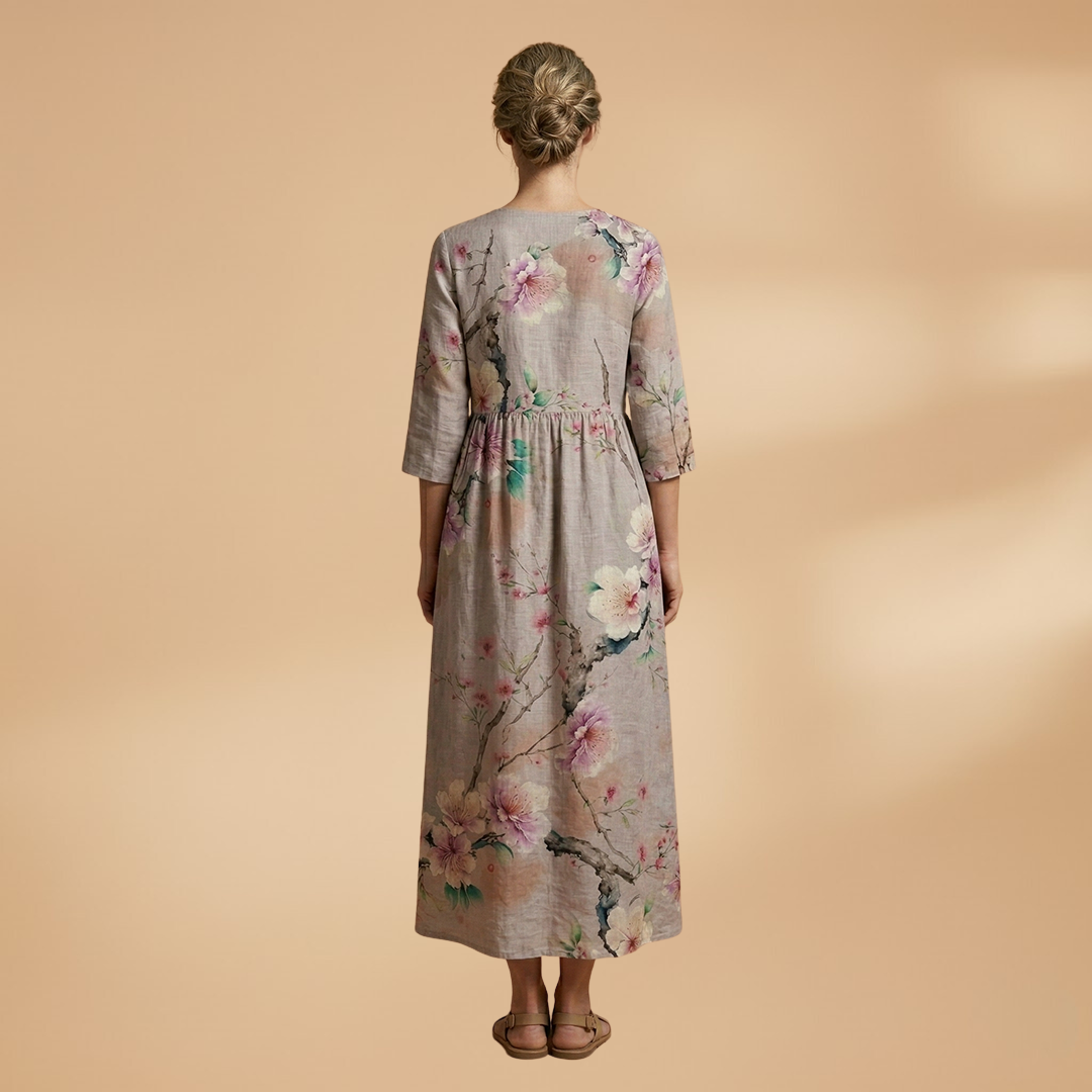 Evelina | Damen Maxikleid mit Blumenmuster und V Ausschnitt