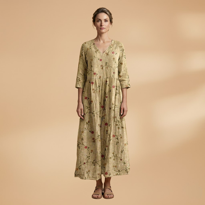 Evelina | Damen Maxikleid mit Blumenmuster und V Ausschnitt