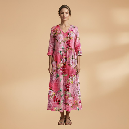 Evelina | Damen Maxikleid mit Blumenmuster und V Ausschnitt